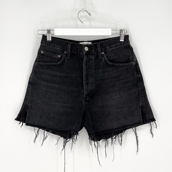 AGOLDE Dee Frayed Hem High Rise Denim Shorts Women’s Size 27 Exhibit Black - Picture 2 of 5